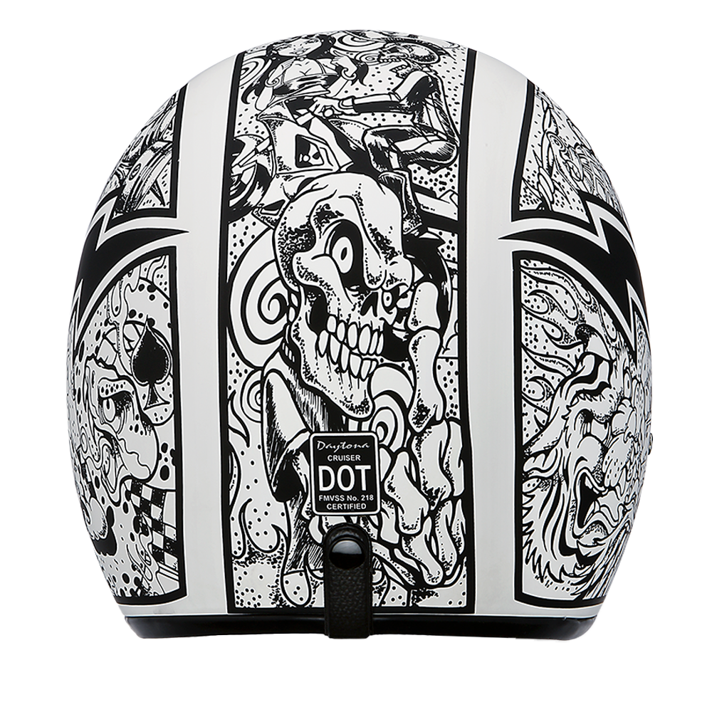 DOT Approved Daytona Cruiser Open Face Motorcycle Helmet - Men, Women & Youth - With Visor & Graphics - W/ Graffiti