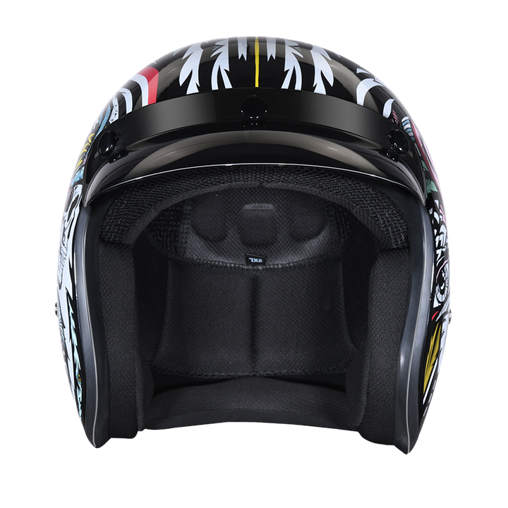 DOT Approved Daytona Cruiser Open Face Motorcycle Helmet - Men, Women & Youth - With Visor & Graphics - W/ Tribal