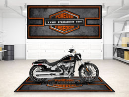 Motorcycle Mat Asphalt Design for Chopper, Cruiser, Touring, Sport Motorcycle "Forever The Power of Freedom" - MM729