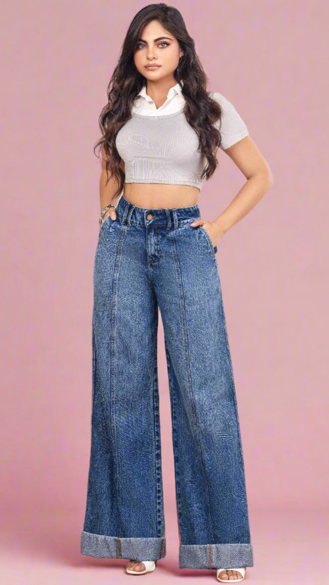 Cowl 100% Authentic Colombian Palazzo Jeans: Iconic Wide Leg