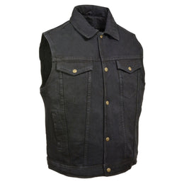 Milwaukee Leather DM1331 Men's Black Denim Motorcycle Biker Riders Vest w/ Shirt Style Collar