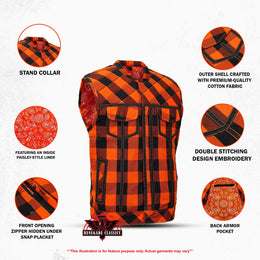 Rogue Inferno Black and Orange Flannel Textile Vest