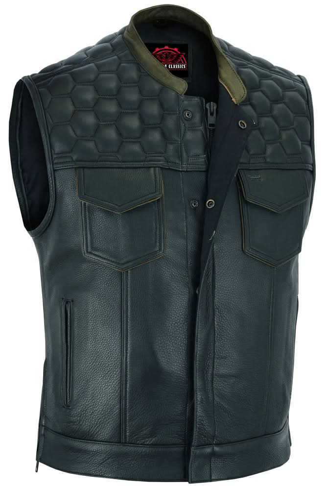ShadowProof Whiskey Men's Motorcycle Leather Vest - Black