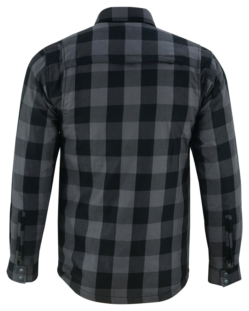 Alpha Check Men's  Armored Motorcycle Flannel Shirt - Gray/Black