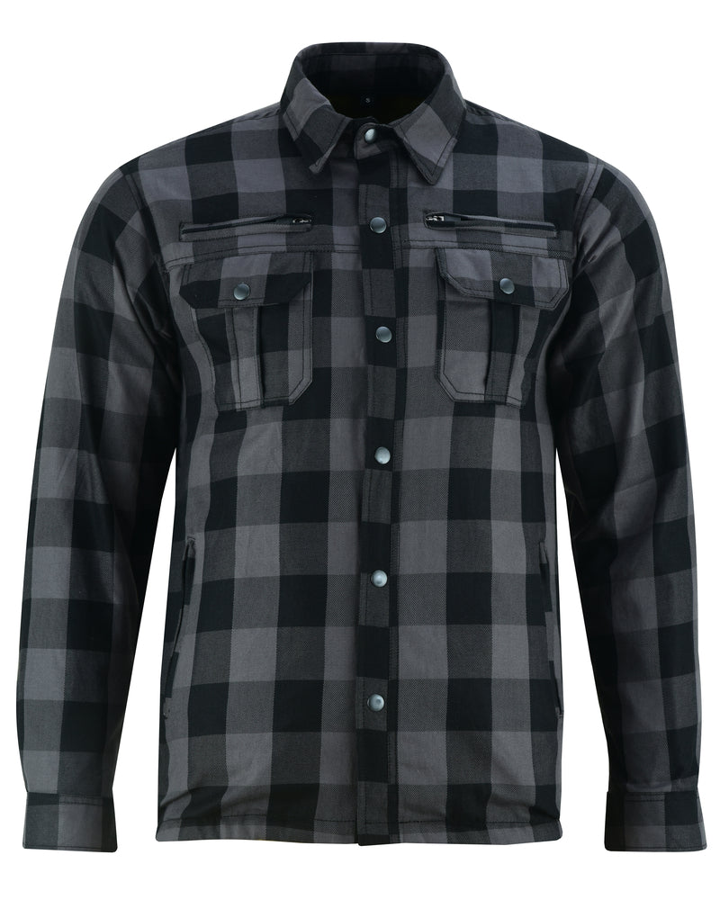 Alpha Check Men's Armored Motorcycle Flannel Shirt - Gray/Black Flannel Renegade Classics