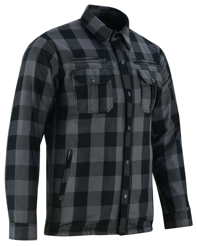 Alpha Check Men's  Armored Motorcycle Flannel Shirt - Gray/Black