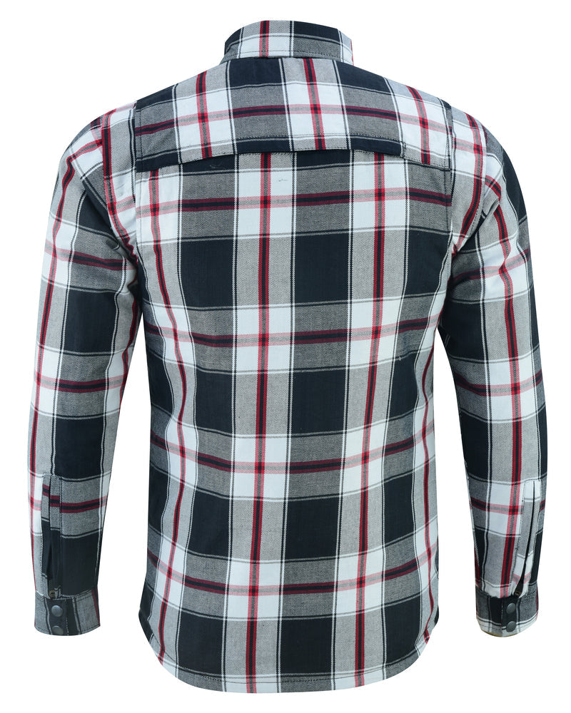 Alpha Check Men's  Armored Motorcycle Flannel Shirt - Red/Black