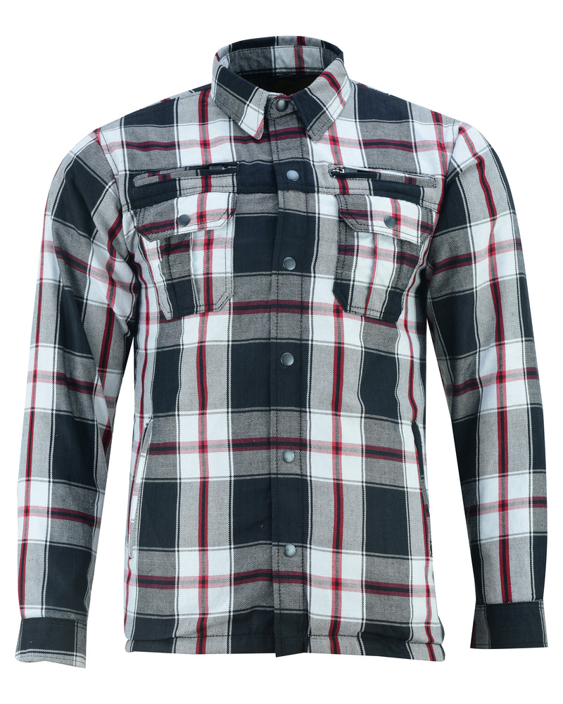 Alpha Check Men's  Armored Motorcycle Flannel Shirt - Red/Black