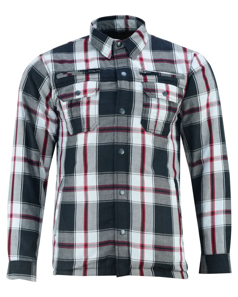 Alpha Check Men's Armored Motorcycle Flannel Shirt - Red/Black Flannel Renegade Classics
