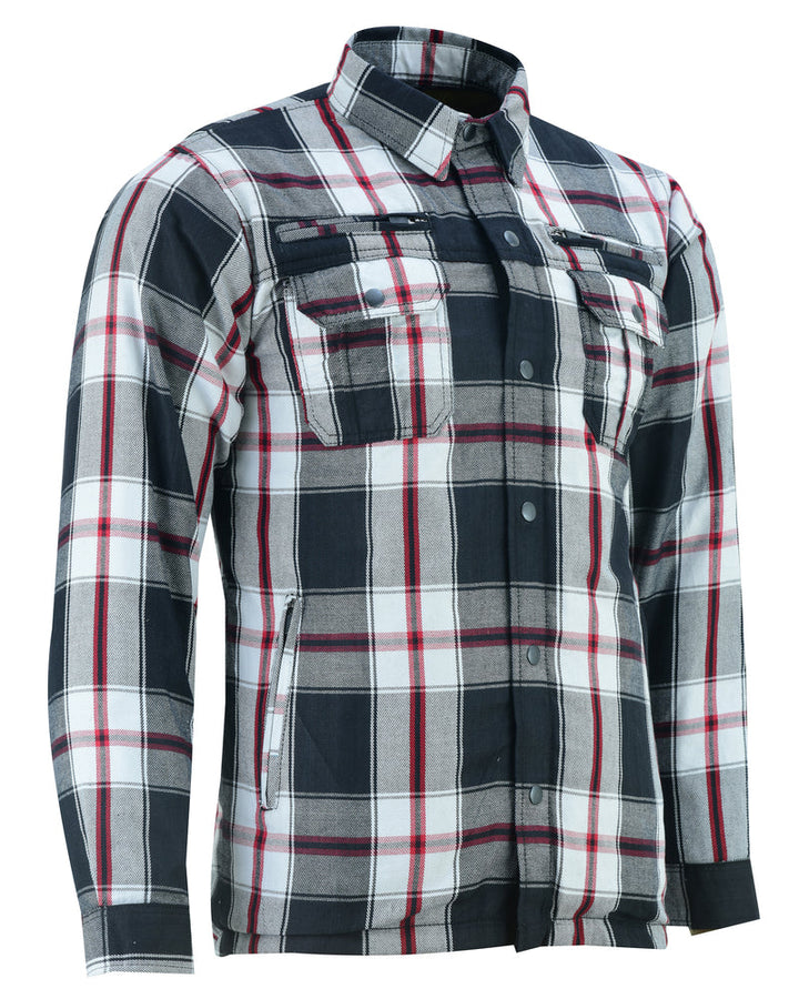 Alpha Check Men's  Armored Motorcycle Flannel Shirt - Red/Black