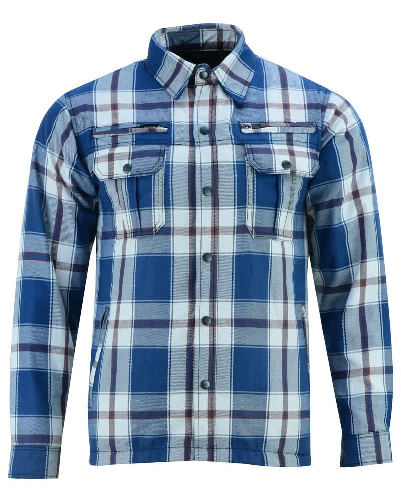 Alpha Check Men's Armored Motorcycle Flannel Shirt - Blue/White/Maroon Flannel Renegade Classics