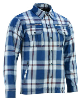 Alpha Check Men's Armored Motorcycle Flannel Shirt - Blue/White/Maroon Flannel Renegade Classics