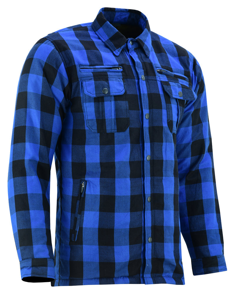 Lumberjack Men's  Armored Motorcycle Flannel Shirt - Blue