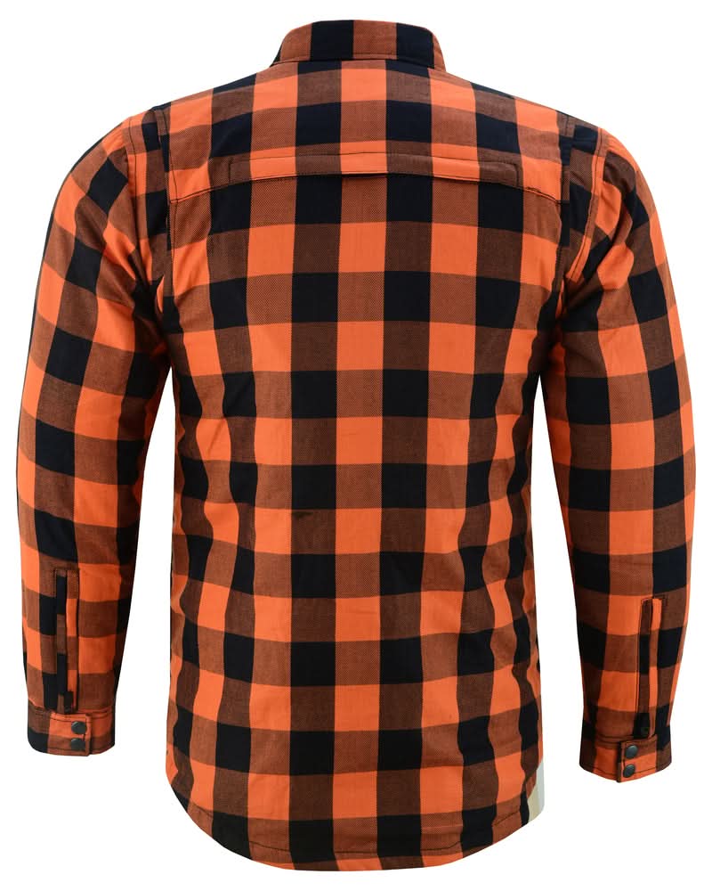 Alpha Check Men's Armored Motorcycle Flannel Shirt - Orange Flannel Renegade Classics