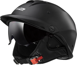 Rebellion Solid Half Motorcycle Helmet W/ SunShield Matte Black Helmets LS2 Helmets