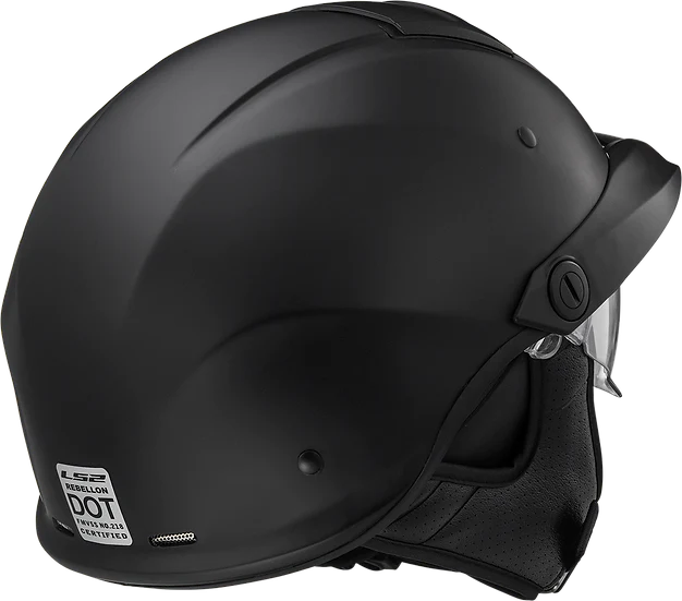 Rebellion Solid Half Motorcycle Helmet W/ SunShield Matte Black Helmets LS2 Helmets