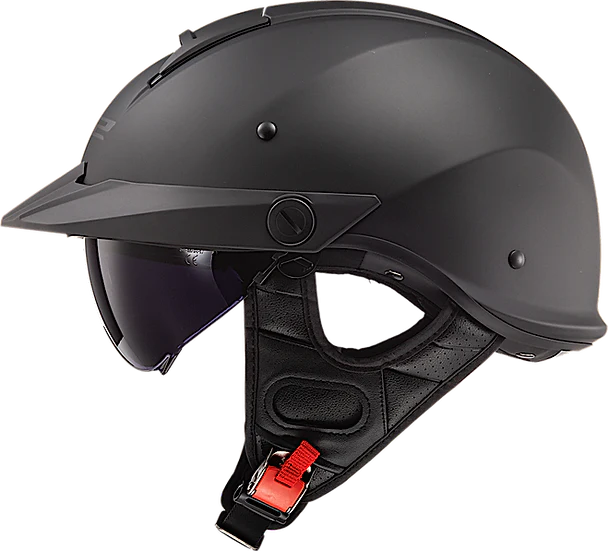 Rebellion Solid Half Motorcycle Helmet W/ SunShield Matte Black Helmets LS2 Helmets