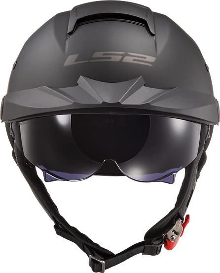 Rebellion Solid Half Motorcycle Helmet W/ SunShield Matte Black Helmets LS2 Helmets