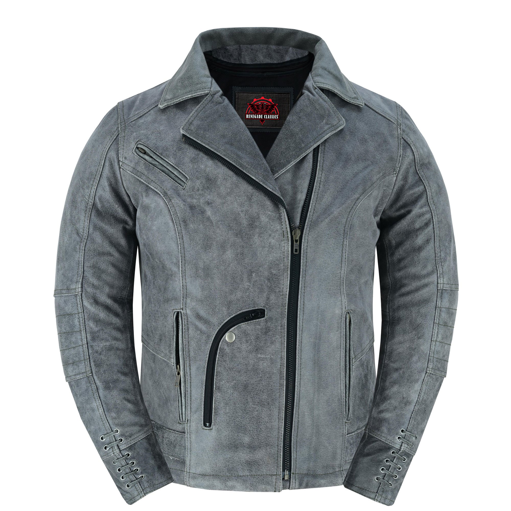 Frost Fury Women's  Leather  Biker Jacket – Gray