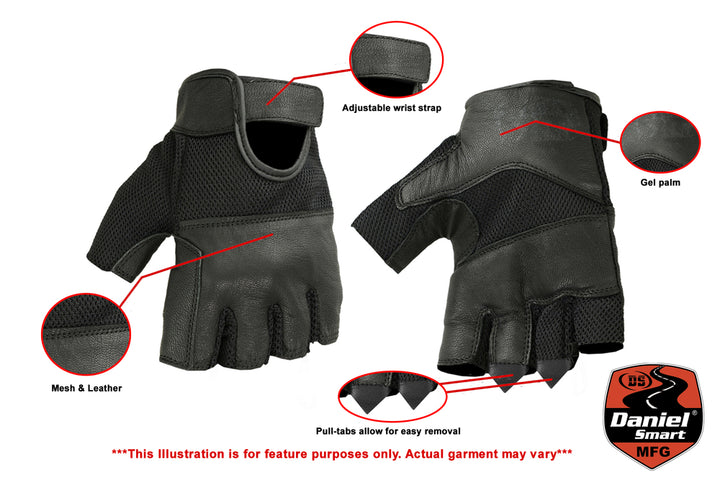 DS Leather/ Mesh Fingerless Glove