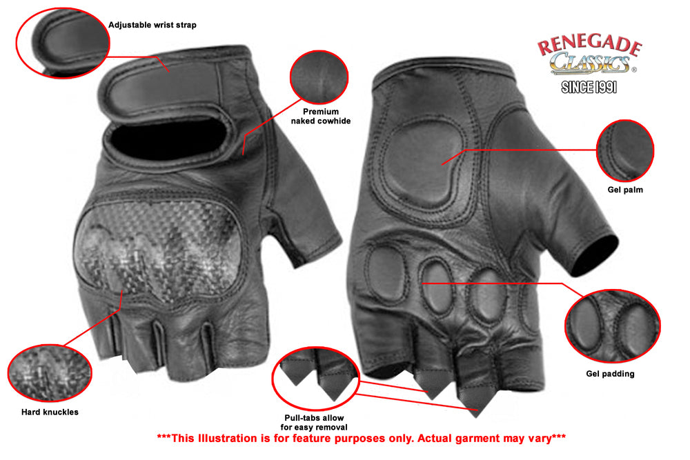 ForceGuard Men's leather Fingerless gloves Men's Fingerless Gloves Renegade Classics