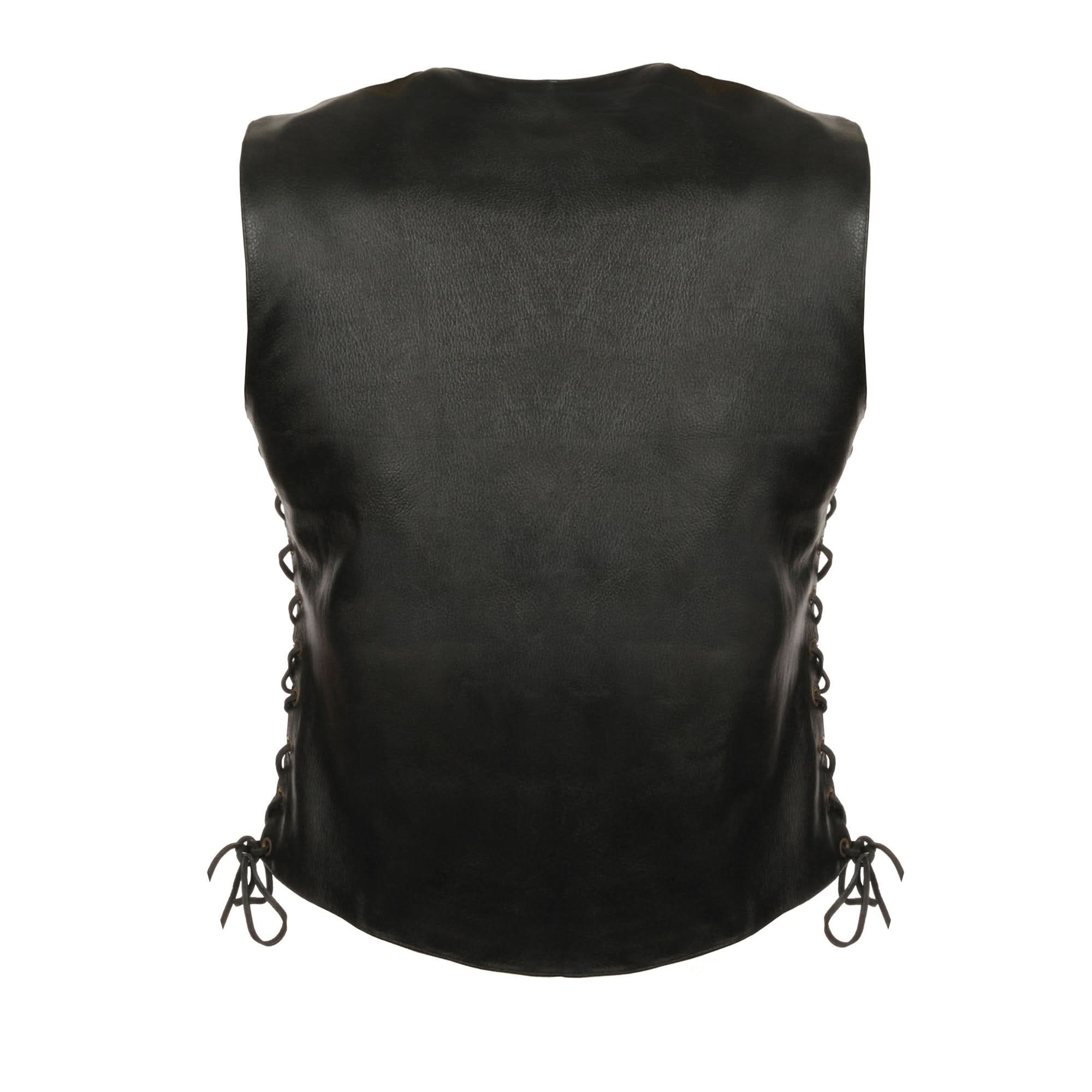 Milwaukee Leather LKL4700 Women's Black Premium Leather Side Laced  Motorcycle Biker Riders Vest w/ Snap Closure