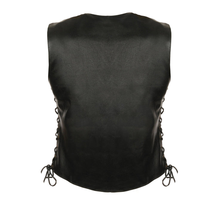 Milwaukee Leather LKL4700 Women's Black Premium Leather Side Laced  Motorcycle Biker Riders Vest w/ Snap Closure