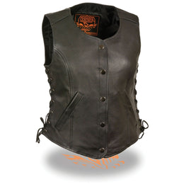Milwaukee Leather LKL4700 Women's Black Premium Leather Side Laced  Motorcycle Biker Riders Vest w/ Snap Closure