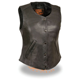Milwaukee Leather LKL4701 Women's Black Premium Leather Motorcycle Rider Vest w/ Classic 4-Snap Closure
