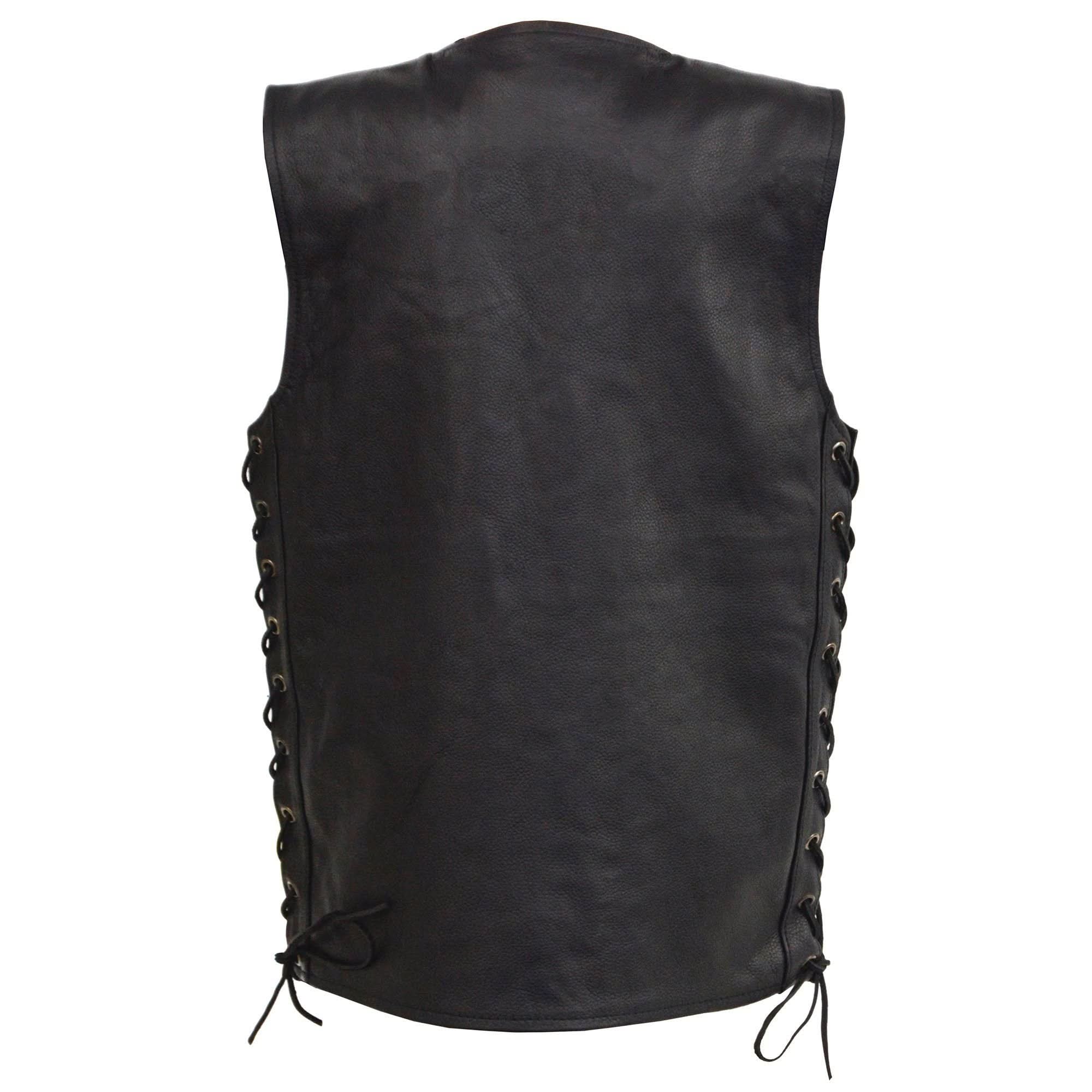 Milwaukee Leather LKY3870 Youth Size Black Leather Biker Style Vest with Snap Front and Side Laces