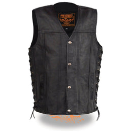 Milwaukee Leather LKY3870 Youth Size Black Leather Biker Style Vest with Snap Front and Side Laces