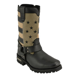 Milwaukee Leather MBL9363 Women’s Stars and Stripes Black with Tan Leather Motorcycle Rider Harness Boots