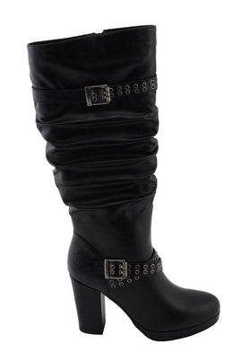 Milwaukee Leather MBL9419 Women's Tall Premium Black Platform Fashion Casual Boots with Slouch Shaft