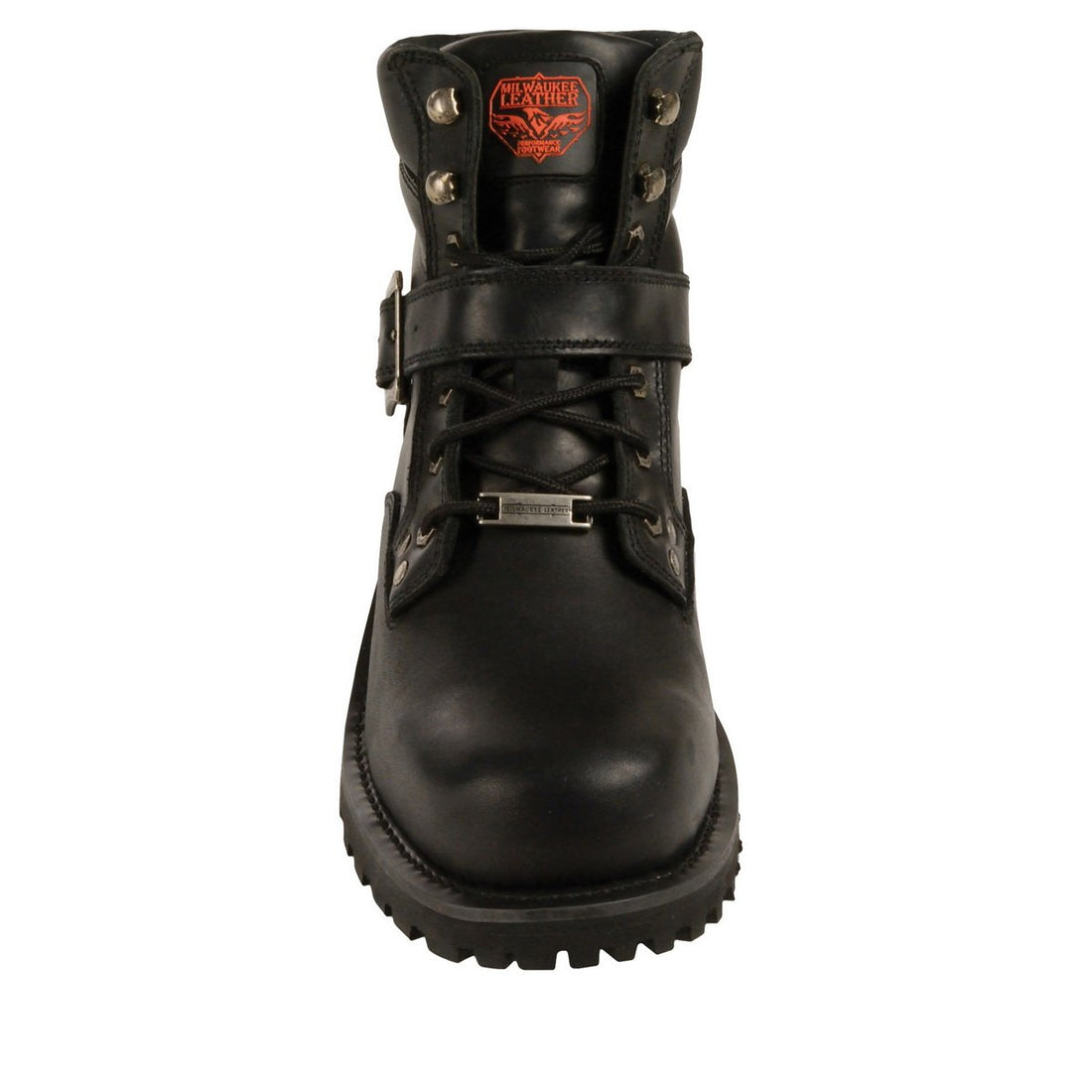 Milwaukee Leather Men's Wide-Width Classic Black Leather Lace-Up 6-inch Engineer Boots with Side Buckle MBM9010W