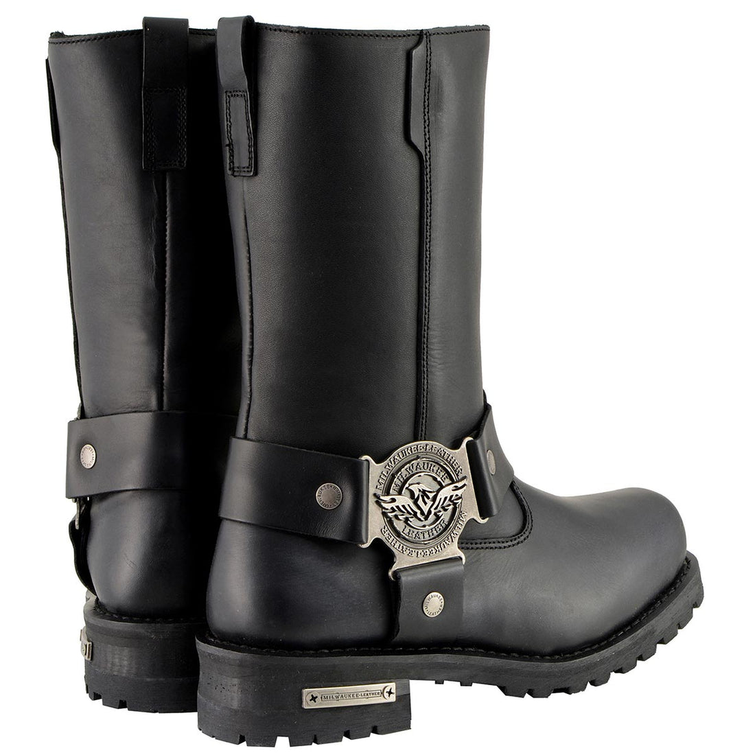 Milwaukee Leather MBM9060W Men's Black Wide-Width 11-inch Classic Harness Square Toe Boots