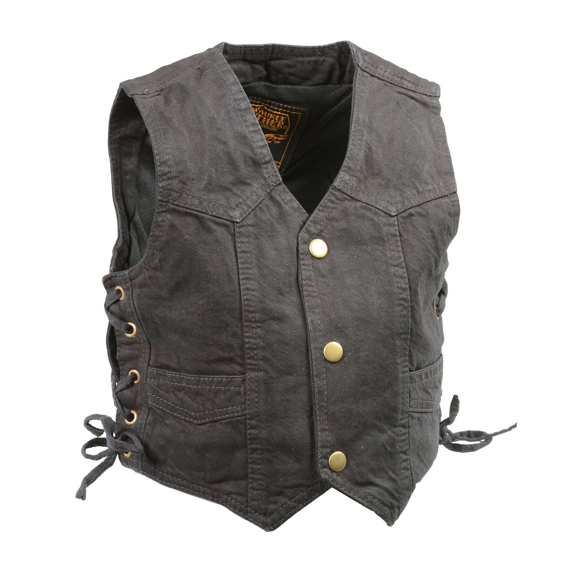 Milwaukee Leather MDK3900 Kids Classic Black Denim Side Lace Vest