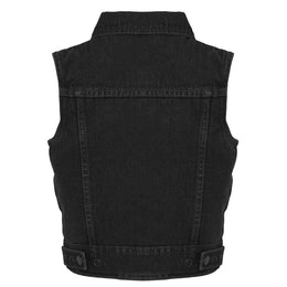 Milwaukee Leather MDK3910 Black Unisex-Child Kids Denim Snap Front Vest with Shirt Style Collar