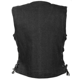 Milwaukee Leather MDL4001 Women's Black Denim Motorcycle Vest with Side Lace and 4 Snap Front