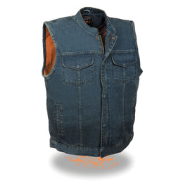 Milwaukee Leather MDM3000 Men's 'Brute' Concealed Snap Black Denim Club Style Vest w/ Hidden Zipper