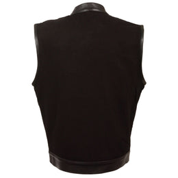 Milwaukee Leather MDM3010 Men's Black Denim Club Style Biker Vest with Leather Trim and Hidden Zipper