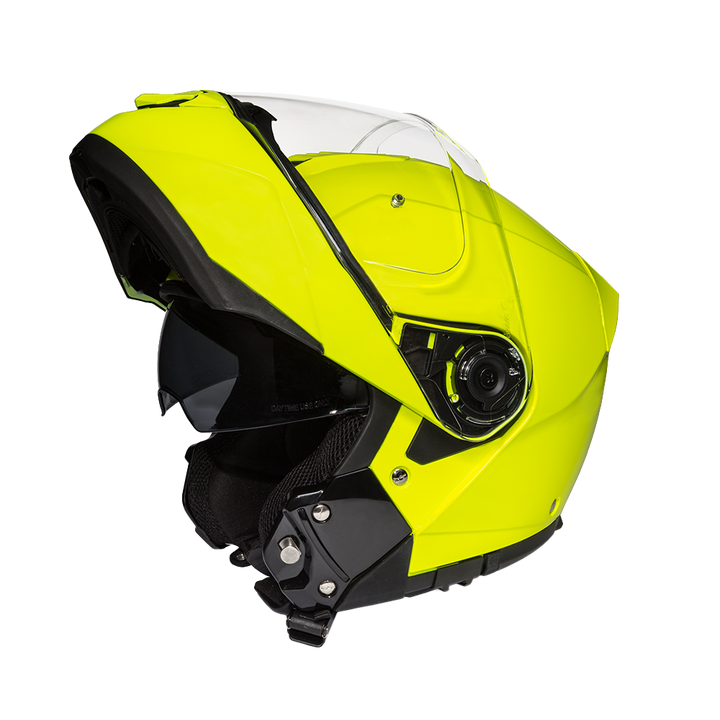 Daytona Glide Modular Motorcycle Helmet - DOT Approved, Bluetooth Ready, Dual Visor, Men/Women/Youth - Fluorescent Yellow