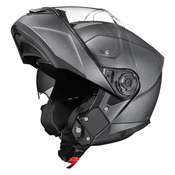 Daytona Glide Modular Motorcycle Helmet - DOT Approved, Bluetooth Ready, Dual Visor, Men/Women/Youth - Gun Metal Grey Metallic