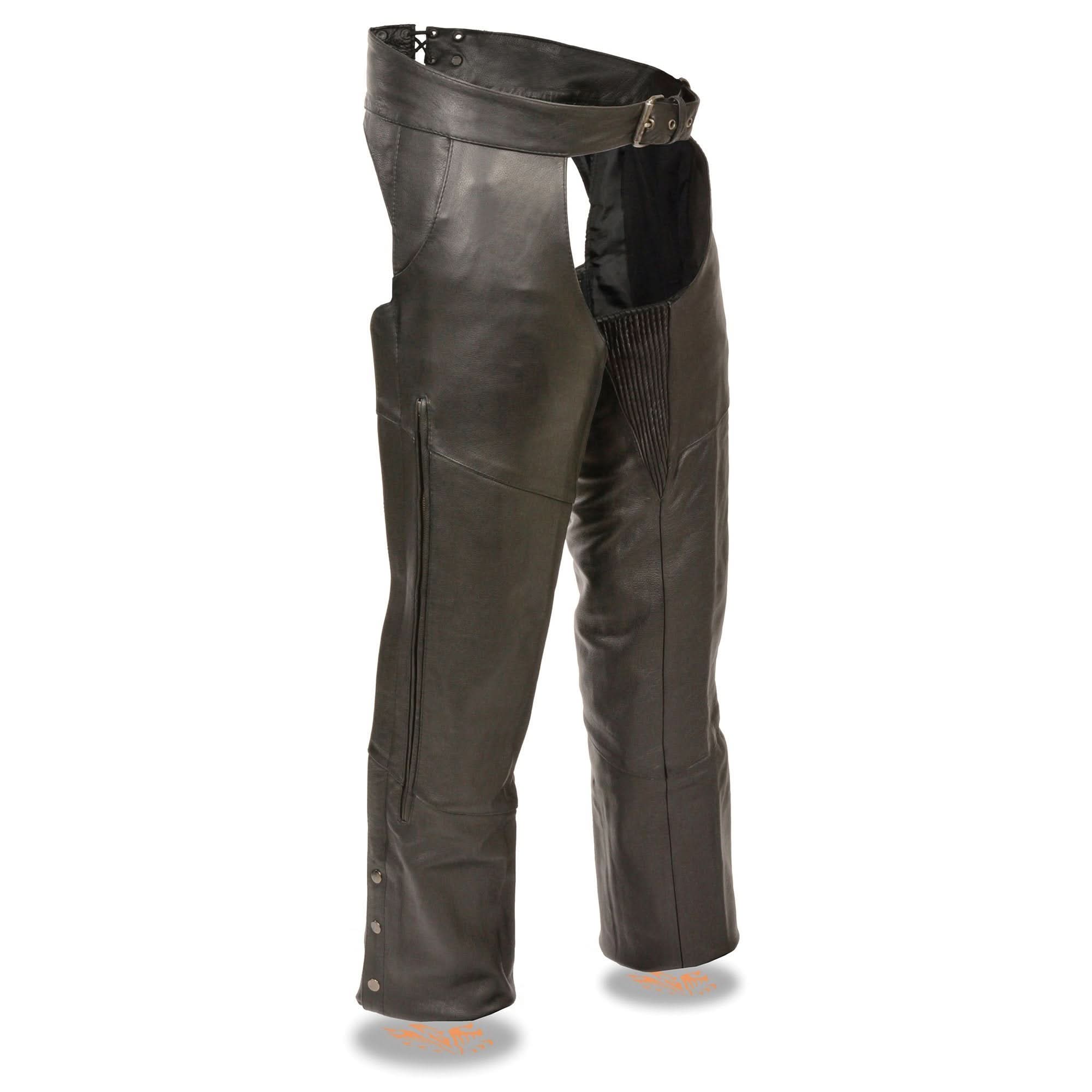 Milwaukee Leather Chaps for Men's Black Vented Premium Leather Motorcycle Chaps w/ Side Pocket-Stretch Thigh-ML1129