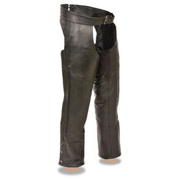 Milwaukee Leather Chaps for Men's Black Vented Premium Leather Motorcycle Chaps w/ Side Pocket-Stretch Thigh-ML1129