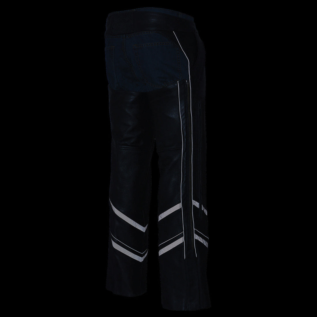 Milwaukee Leather ML1144 Men's Black Premium Leather Vented Motorcycle Rider Chaps w/ Reflective Piping