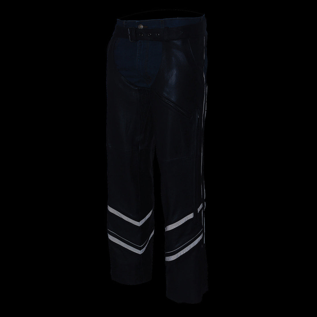 Milwaukee Leather ML1144 Men's Black Premium Leather Vented Motorcycle Rider Chaps w/ Reflective Piping