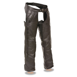 Milwaukee Leather ML1144 Men's Black Premium Leather Vented Motorcycle Rider Chaps w/ Reflective Piping