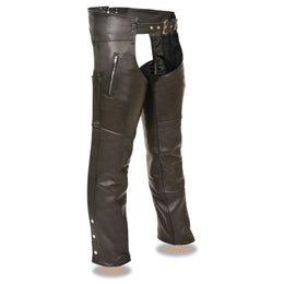 Milwaukee Leather Men's Black Premium Leather Motorcycle Rider Chaps w/ Thigh Pocket and Mesh Liner-ML1190