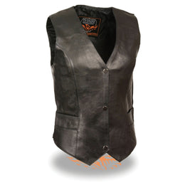 Milwaukee Leather ML1253 Women's Black Premium Leather Motorcycle Rider Vest w/ Snap Button Closure