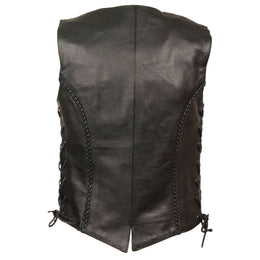 Milwaukee Leather ML1255 Women's Black Braided Premium Leather Side Lace Motorcycle Rider Vest